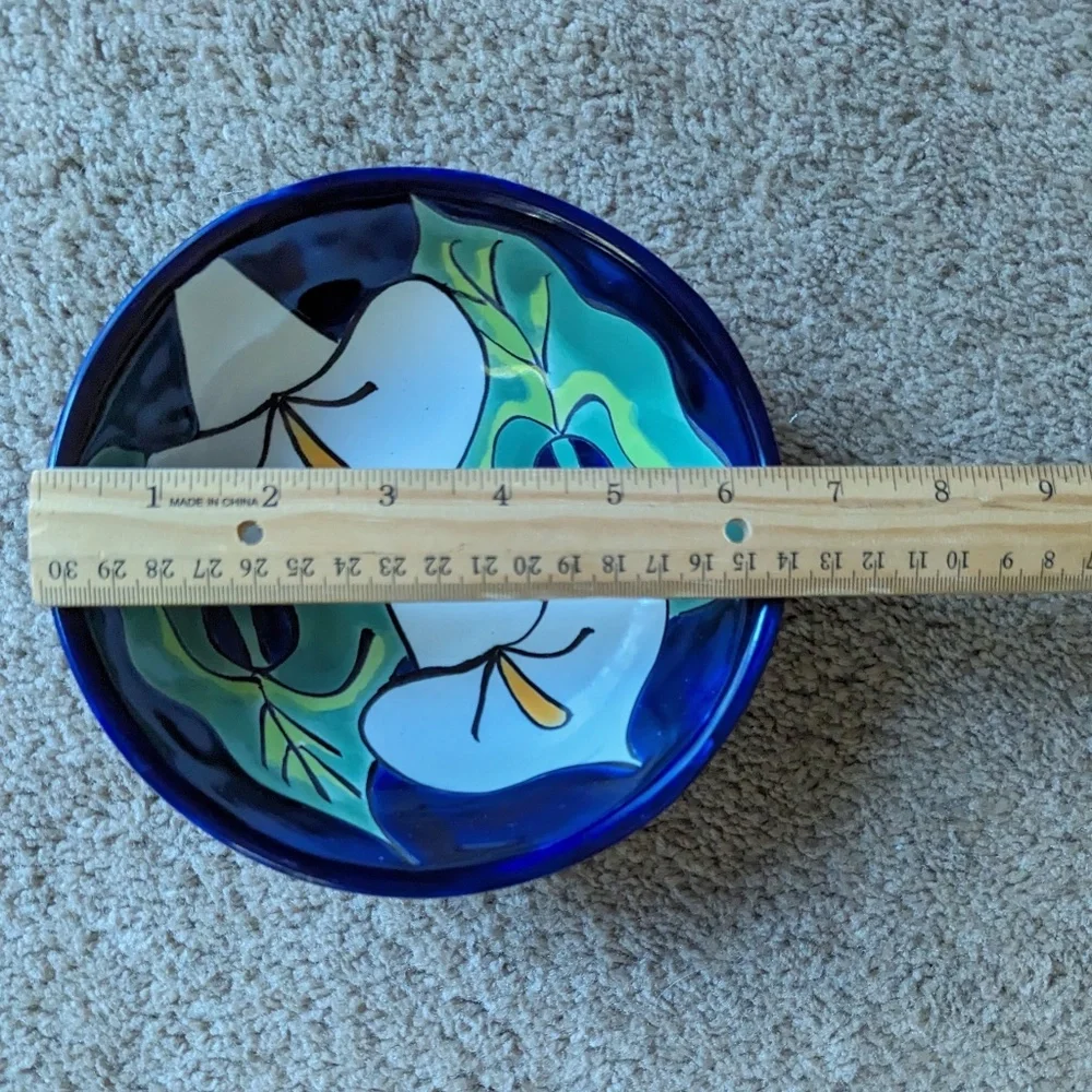 Mexican Talavera Calla Lily Hand Painted Pottery Bowl